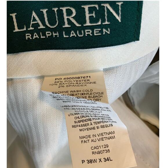Lauren Ralph Lauren Ultraflex Dress Pants Mens 38WX34L Classic Fit Brown NWT - Picture 11 of 15